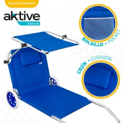 Aktive 2 In 1 Beach Day Folding Lounge 62x117x62 Cm -CRESI Dive Shop aktive 2 in 1 beach day folding lounge 62x117x62 cm 2