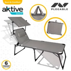 Aktive Folding Sun Lounger With Parasol And Cushion -CRESI Dive Shop aktive folding sun lounger with parasol and cushion 2