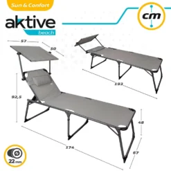 Aktive Folding Sun Lounger With Parasol And Cushion -CRESI Dive Shop aktive folding sun lounger with parasol and cushion 5